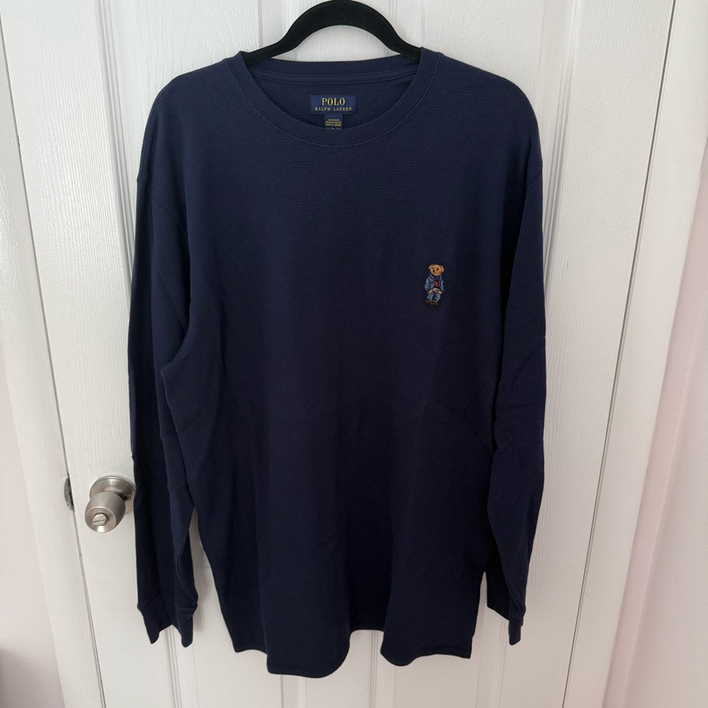 Men’s Polo Ralph Lauren Sleepwear Blue Thermal Long Sleeve Shirt Size 2XL